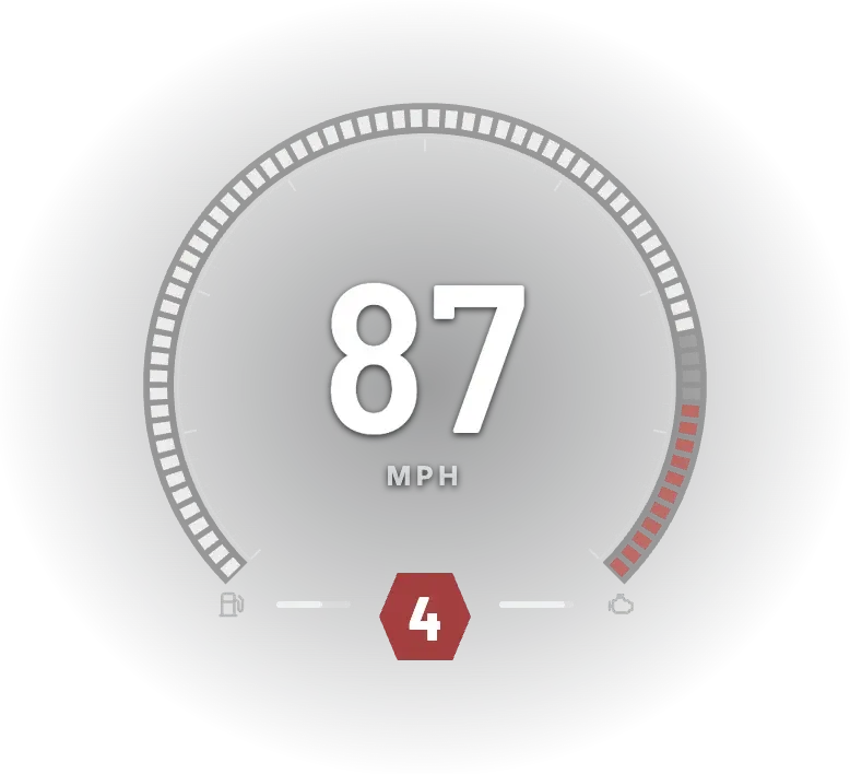 The Sweep speedometer reading 87 mph in fourth gear
