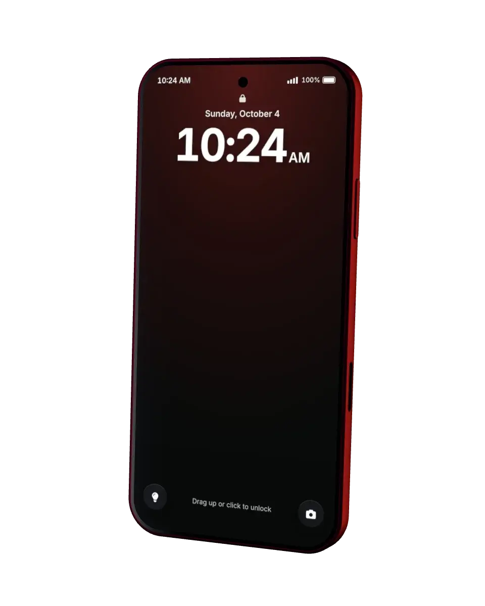 Oxide Phone in Burgundy, showing its lock screen