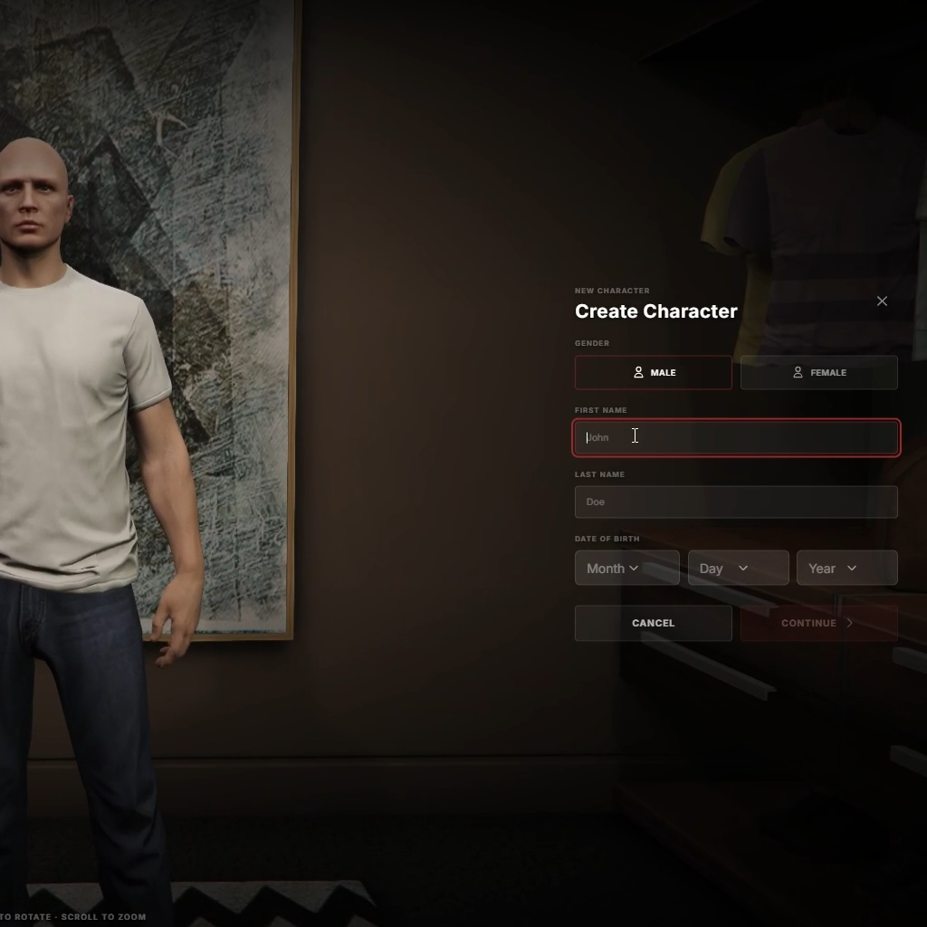 Create Character wizard collecting validated personal information